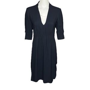 Stella McCartney Plunging V-Neck Dress Dark Blue Cut Out Sleeve Size 40 Small